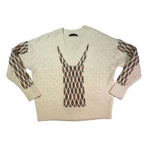 Black Tape~ Women's Cream and Colorful Cable-Knit Pullover Sweater ~Size XS